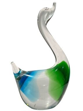 Vintage 1960s Chalet Blue and Green Swan Art Glass Figurine - Unique Canadian
